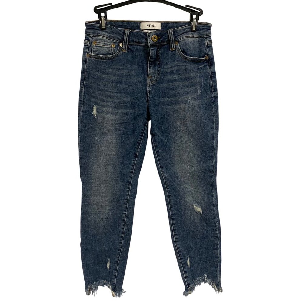 Pistola Factory Distressed Shark Bite Hem Cropped Jeans Size 27‎